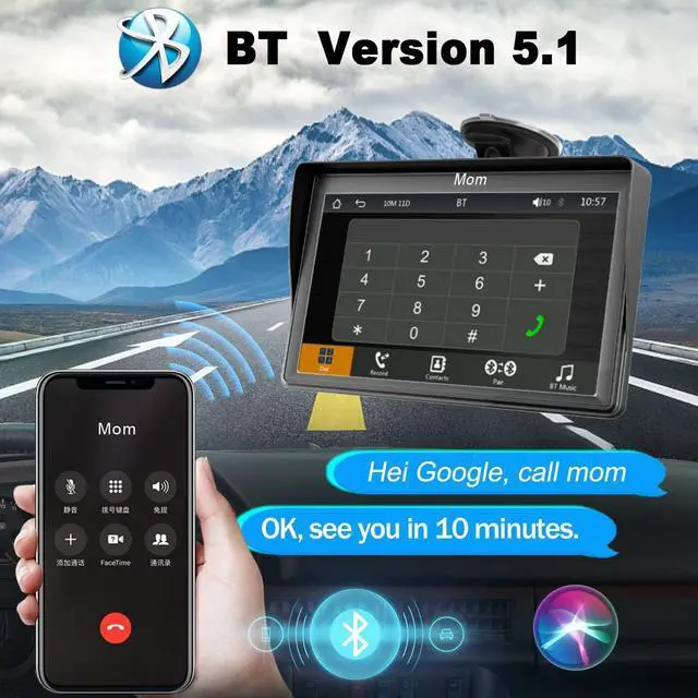 Alt view image 3 of 7 - Portable Dash Mount A-p-p-l-e Carplay Display Screen, Wireless Car Play, GPS Navigatin,Bluetooth 5.0 Car Stereo Car Radio 7'' Touch Screen, Night Vision Backup Camera, FM Radio, USB/TF