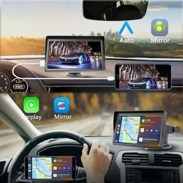 Alt view image 7 of 7 - Portable Dash Mount A-p-p-l-e Carplay Display Screen, Wireless Car Play, GPS Navigatin,Bluetooth 5.0 Car Stereo Car Radio 7'' Touch Screen, Night Vision Backup Camera, FM Radio, USB/TF