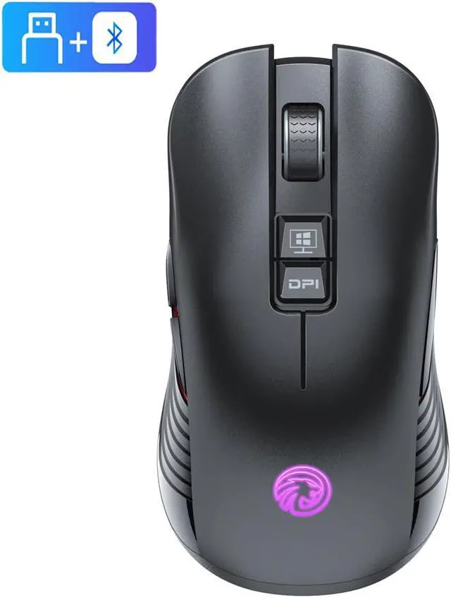 Main image of Gaming Mice, Wireless Mouse Dual Mode Bluetooth5.1/2.4G RF Wireless Mouse with LED Rainbow Lights Rechargeable Type-C Bluetooth Mouse with 7 Buttons, 3 Adjustable DPI [800/1200/1600 dpi] for PC Laptop