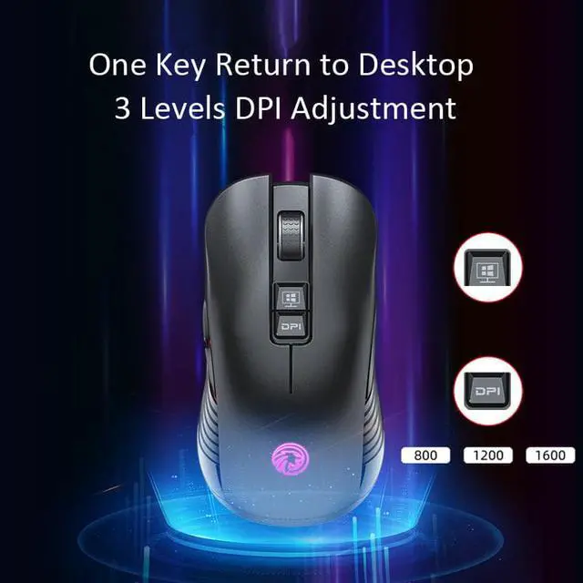 Alt view image 3 of 7 - Gaming Mice, Wireless Mouse Dual Mode Bluetooth5.1/2.4G RF Wireless Mouse with LED Rainbow Lights Rechargeable Type-C Bluetooth Mouse with 7 Buttons, 3 Adjustable DPI [800/1200/1600 dpi] for PC Laptop