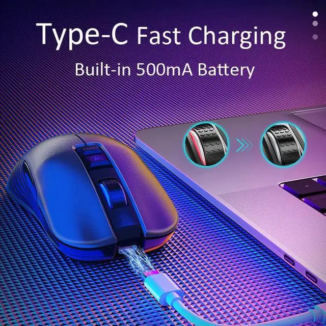 Alt view image 4 of 7 - Gaming Mice, Wireless Mouse Dual Mode Bluetooth5.1/2.4G RF Wireless Mouse with LED Rainbow Lights Rechargeable Type-C Bluetooth Mouse with 7 Buttons, 3 Adjustable DPI [800/1200/1600 dpi] for PC Laptop