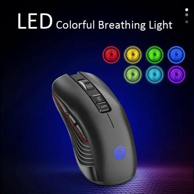 Alt view image 2 of 7 - Gaming Mice, Wireless Mouse Dual Mode Bluetooth5.1/2.4G RF Wireless Mouse with LED Rainbow Lights Rechargeable Type-C Bluetooth Mouse with 7 Buttons, 3 Adjustable DPI [800/1200/1600 dpi] for PC Laptop