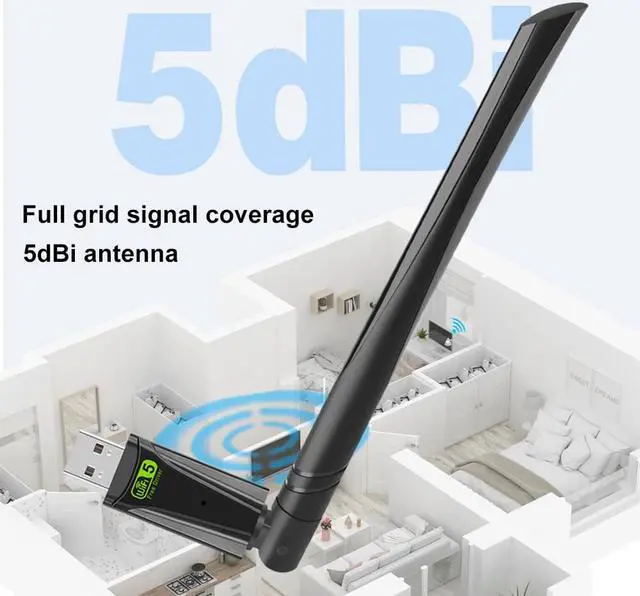 Alt view image 4 of 7 - WiFi Adapter 650Mbps, AC650 USB Wireless Adapter 5 DBi External Antenna Dual Band 2.4GHz/5GHz LAN Card 802.11ac Network Card for Desktop Laptop PC Support Windows Vista/XP/Win7/8/10/11