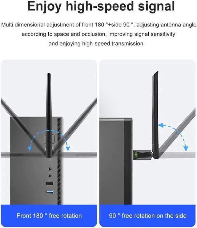 Alt view image 6 of 7 - WiFi Adapter 650Mbps, AC650 USB Wireless Adapter 5 DBi External Antenna Dual Band 2.4GHz/5GHz LAN Card 802.11ac Network Card for Desktop Laptop PC Support Windows Vista/XP/Win7/8/10/11