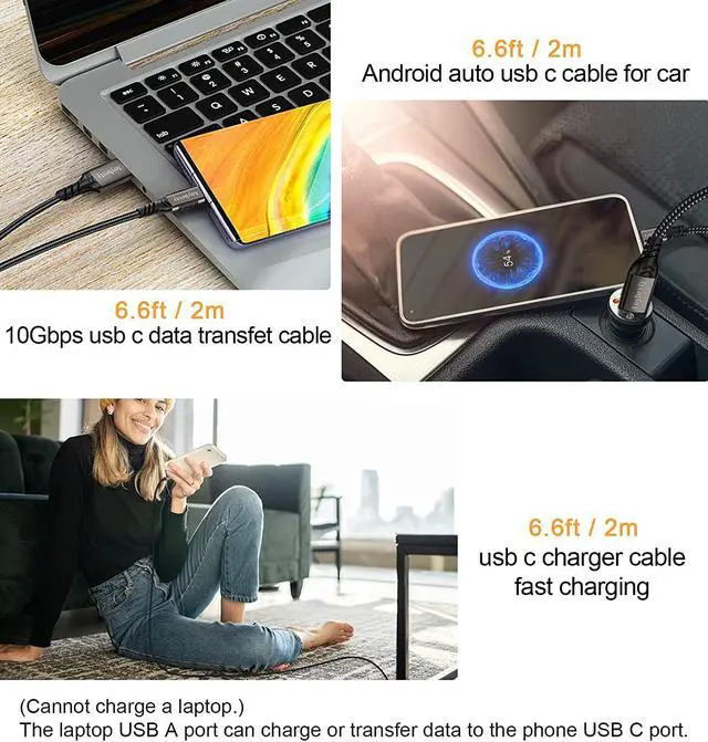 Alt view image 6 of 7 - USB A to USB C Cable [2 Pack 6.6ft], USB 3.1/3.2 Data Transfer and 60W 3A Fast Charging Cable, for Android Auto S-a-m s-u-n-g Galaxy S23 S22 S21 S20 Ultra and Other Type C Phone Laptop PC Devices