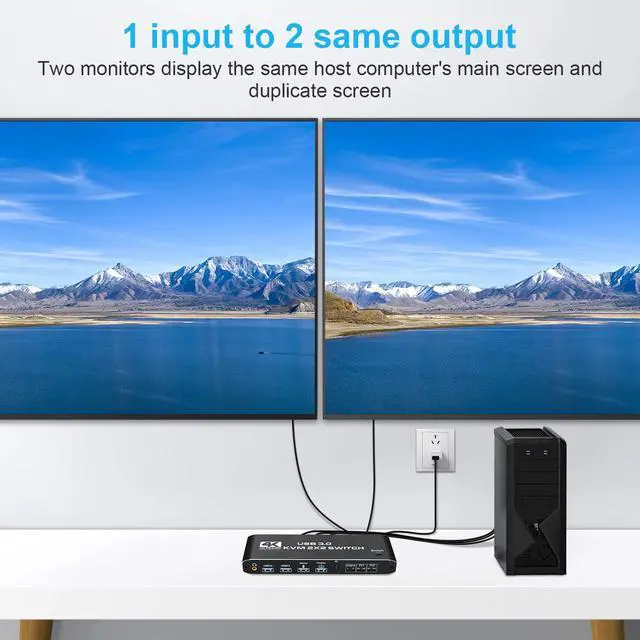 Alt view image 4 of 7 - Dual Monitor HDMI 2.0 KVM Switch with 3.5mm Jack Audio Output, AUTYUE USB 3.0 HDMI KVM Switch 2x2 for 2 Computers and 2 Monitors 4K @60Hz with 3 Display Method,Hot Key Switching, IR Control
