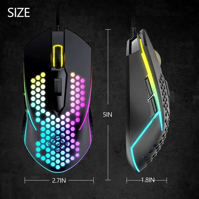 Alt view image 7 of 7 - USB Wired Gaming Mouse, Lightweight Wired Mouse Computer Gaming Mice with Rainbow Backlight 6 Buttons 4 Adjustable DPI Portable Mouse for Gamer Windows Mac Laptop PC (Black)