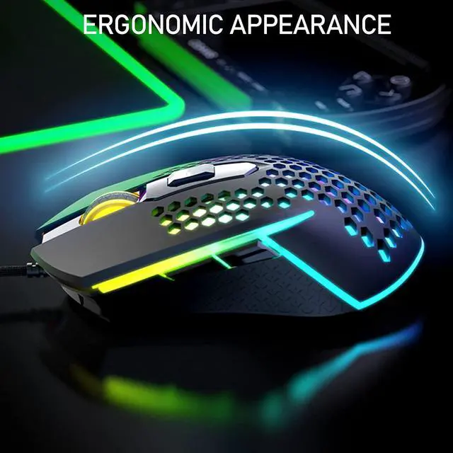 Alt view image 6 of 7 - USB Wired Gaming Mouse, Lightweight Wired Mouse Computer Gaming Mice with Rainbow Backlight 6 Buttons 4 Adjustable DPI Portable Mouse for Gamer Windows Mac Laptop PC (Black)