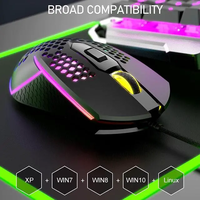 Alt view image 5 of 7 - USB Wired Gaming Mouse, Lightweight Wired Mouse Computer Gaming Mice with Rainbow Backlight 6 Buttons 4 Adjustable DPI Portable Mouse for Gamer Windows Mac Laptop PC (Black)