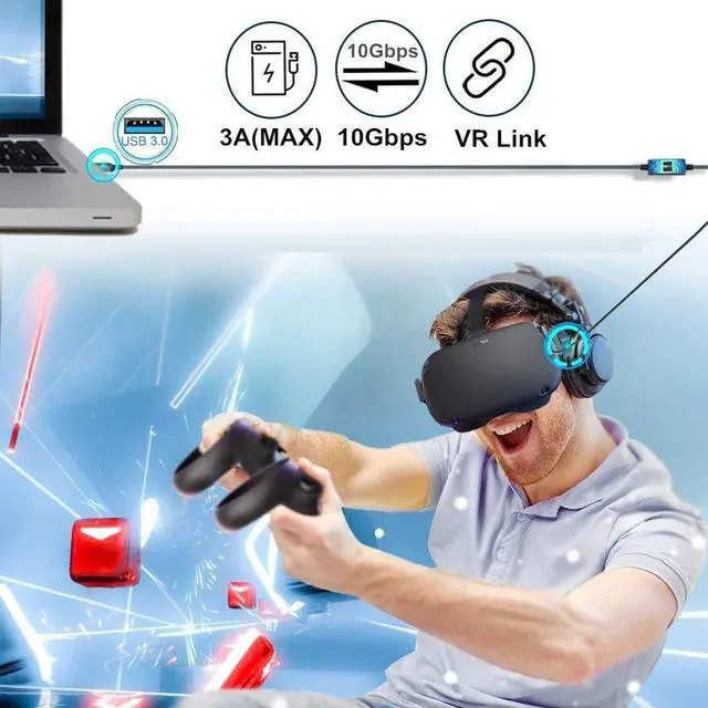 Alt view image 4 of 7 - 16FT USB A to C Cable Compatible for Oculus Quest 2 Link Cable 16FT, VR Headset Cable for Oculus Quest 2 / Quest 1, USB 3.0 to USB C USB3.2 Gen1 High Speed Data Transfer Charging Cord for Gaming PC