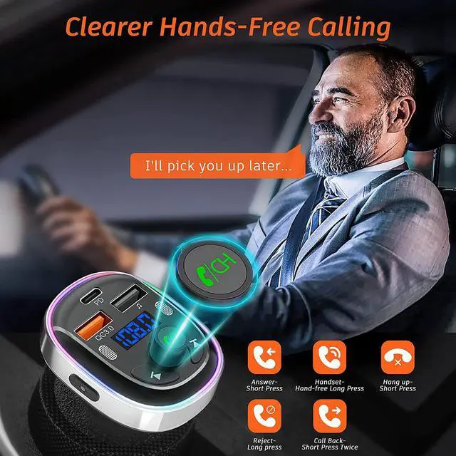 Alt view image 4 of 7 - Bluetooth Car Adapter, Car FM Bluetooth 5.3 Transmitter for Auto [Stronger Dual Mics + Metal Shell] 30W PD&QC3.0 Support Handsfree Call, Siri Google Assistant, 7 Color Lights, LED Voltmeter & U Disk