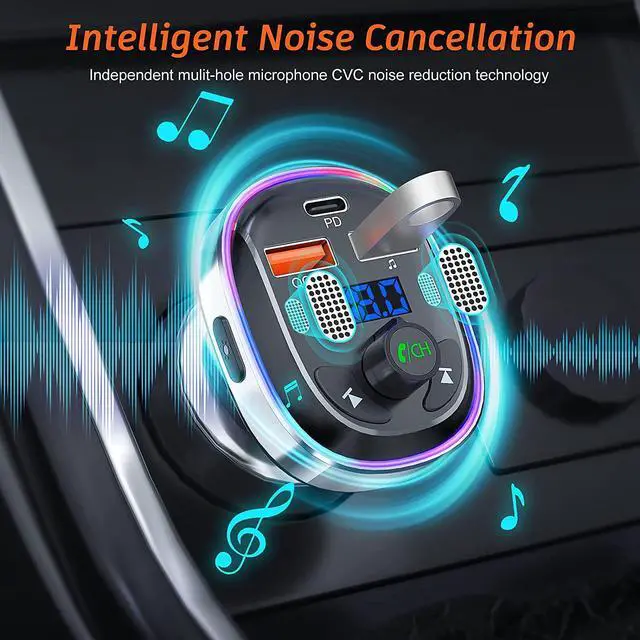 Alt view image 5 of 7 - Bluetooth Car Adapter, Car FM Bluetooth 5.3 Transmitter for Auto [Stronger Dual Mics + Metal Shell] 30W PD&QC3.0 Support Handsfree Call, Siri Google Assistant, 7 Color Lights, LED Voltmeter & U Disk