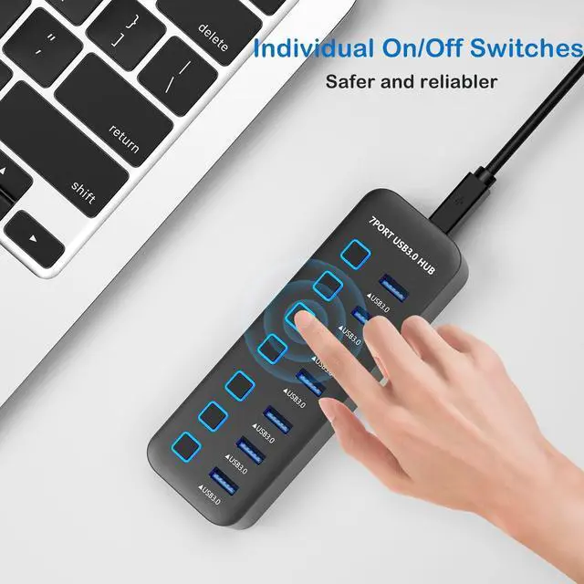 Alt view image 4 of 7 - AUTYUE USB Hub 3.0 7 Port, USB Data Hub Splitter with LED Individual On/Off Switches and Lights, 5Gbps High Speed USB Port Expander for Mac-Book, Mac Pro, Mac Mini, i-Mac, Surface Pro, XPS, PC