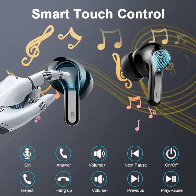 Alt view image 7 of 7 - True Wireless Earbud, Bluetooth Headphones 5.3 Stereo Bass Earphones Noise Cancelling Ear Buds 40H Dual Mic Call, Bluetooth Earbud in-Ear USB-C LED Display IP7 Waterproof Sport Headset for Android IOS