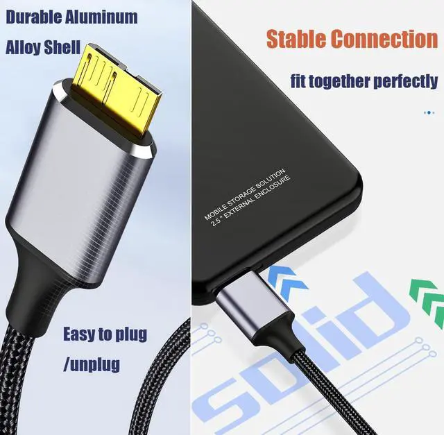 Alt view image 3 of 7 - Micro B to USB 3.0 Cable [3.3FT, 2 PACK], USB 3.0 USB A to Micro B Cable, Nylon Braided Cord Support Charge & Data Sync for S5/Note 3, Camera, Toshiba, Seagate Hard Drive, WD Hard Drive etc..