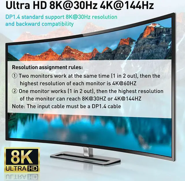 Alt view image 3 of 7 - Dual Monitor DisplayPort KVM Switch 8K@30Hz for 2 PCs 2 Monitors, USB 3.0 DP1.4 KVM Switch 2 Displayport in Displayport + HDMI Out, Backnward Compatible DP1.2 with DP+USB Cables and Wired Controller