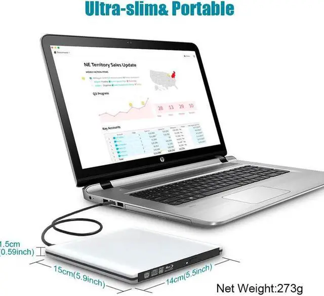 Alt view image 6 of 7 - Aluminum External 3D Blu Ray CD DVD Optical Drive, USB 3.0 Type-C Blu-ray CD/DVD+/-RW Burner Player Writer Reader Rewriter, External CD/DVD Drive for Laptop Desktop with Windows XP/7/8/10 Mac OS