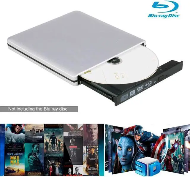Alt view image 4 of 7 - Aluminum External 3D Blu Ray CD DVD Optical Drive, USB 3.0 Type-C Blu-ray CD/DVD+/-RW Burner Player Writer Reader Rewriter, External CD/DVD Drive for Laptop Desktop with Windows XP/7/8/10 Mac OS