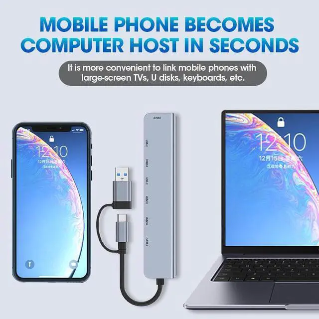 Alt view image 6 of 7 - USB C Hub, 7 in 1 USB-C USB 3.0 Multiport Adapter with 1x USB 3.0, 4x USB 2.0 Ports, 1x USB C, 1x Type C Power Port, Type-C USB 3.0 Hub for Computers Mobile Phones and More