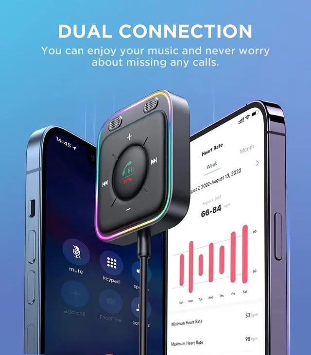 Alt view image 6 of 7 - Bluetooth 5.3 Car Adapter with Dual Mics and Noise Cancellation, AUX Bluetooth Car Kit with Plug-and-Play and Noise Filter for Hands-Free Calls and Stereo Audio