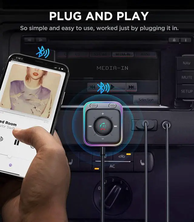 Alt view image 5 of 7 - Bluetooth 5.3 Car Adapter with Dual Mics and Noise Cancellation, AUX Bluetooth Car Kit with Plug-and-Play and Noise Filter for Hands-Free Calls and Stereo Audio