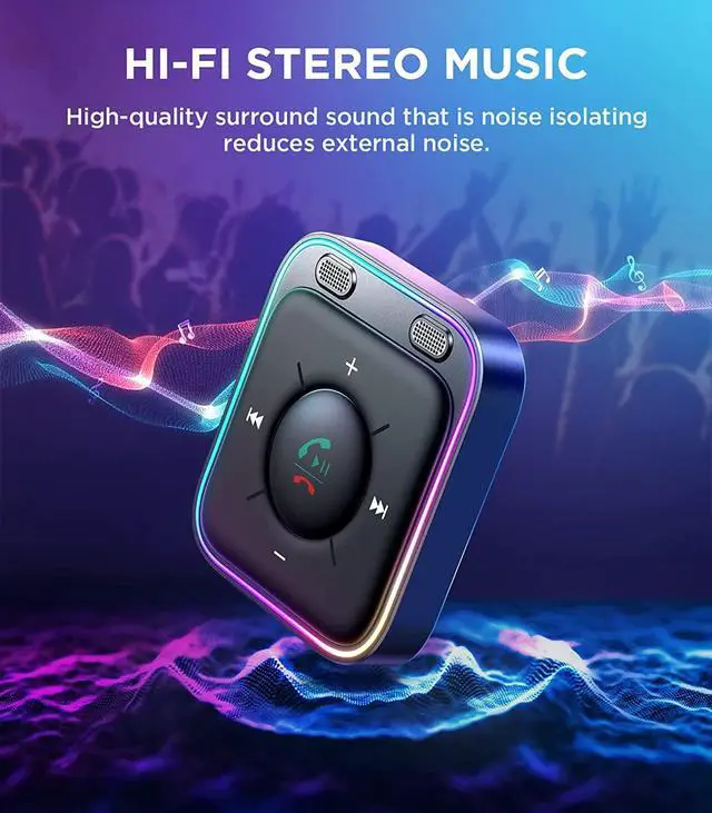 Alt view image 2 of 7 - Bluetooth 5.3 Car Adapter with Dual Mics and Noise Cancellation, AUX Bluetooth Car Kit with Plug-and-Play and Noise Filter for Hands-Free Calls and Stereo Audio