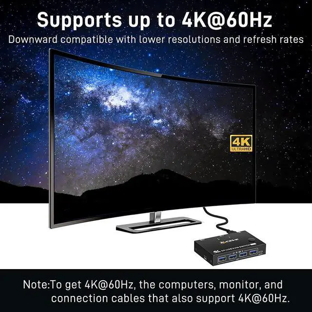 Alt view image 3 of 7 - 2 Ports Displayport KVM Switch Support 3440x1440 @144Hz,3840x2160 @60Hz for 2 PC 1 Monitor to Share 4 USB 3.0 Devices, USb 3.0 DP KVM Switch 2 in 1 Out Includes 2x USB 3.0 Cables and Wired Controller