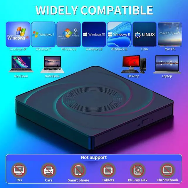 Alt view image 6 of 7 - External CD/DVD Drive for Laptop, USB 3.0 & Type-C Mute CD Burner, Portable CD DVD +/-RW Drive Optical Drive Players Readers, Compatible with Desktop MacBook Notebook with Windows Linux OS (Black)