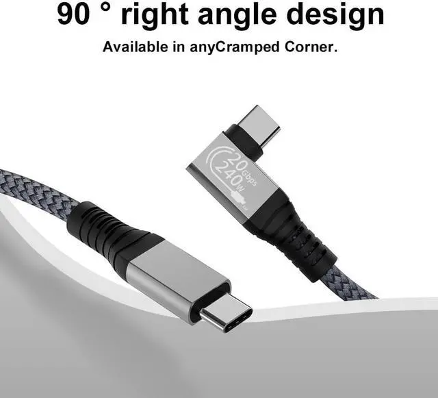 Alt view image 6 of 7 - 240W USB C to USB C Cable 3.3ft, USB C 3.2 Gen 2 Cable 20Gbps Data, 90 Degree Right Angle Thunderbolt 3 USB C to C Cable, 4K@60Hz Video Cord to Compatible with USB-C MacBook, i-Pad Pro, Monitor etc.