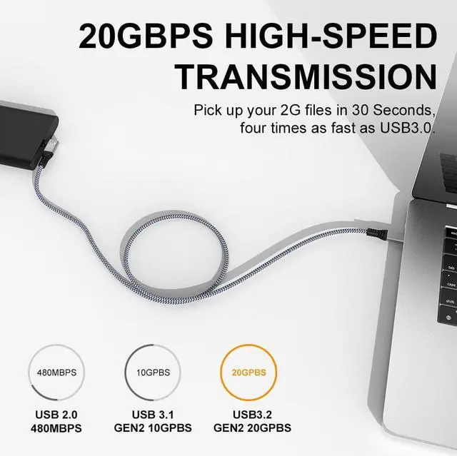 Alt view image 3 of 7 - 240W USB C to USB C Cable 3.3ft, USB C 3.2 Gen 2 Cable 20Gbps Data, 90 Degree Right Angle Thunderbolt 3 USB C to C Cable, 4K@60Hz Video Cord to Compatible with USB-C MacBook, i-Pad Pro, Monitor etc.