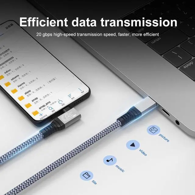 Alt view image 5 of 7 - 240W USB C to USB C Cable 3.3ft, USB C 3.2 Gen 2 Cable 20Gbps Data, 90 Degree Right Angle Thunderbolt 3 USB C to C Cable, 4K@60Hz Video Cord to Compatible with USB-C MacBook, i-Pad Pro, Monitor etc.