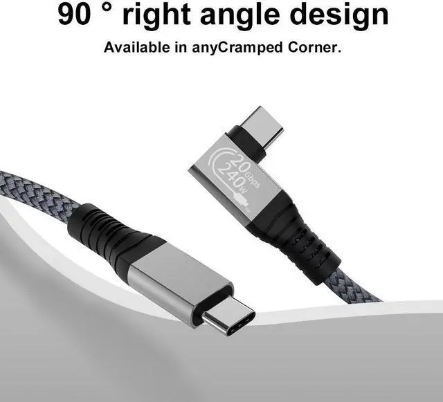 Alt view image 6 of 7 - 240W USB C to USB C Cable 10ft, USB C 3.2 Gen 2 Cable 20Gbps Data, 90 Degree Right Angle Thunderbolt 3 USB C to C Cable, 4K@60Hz Video Cord to Compatible with USB-C MacBook, i-Pad Pro, Monitor etc.