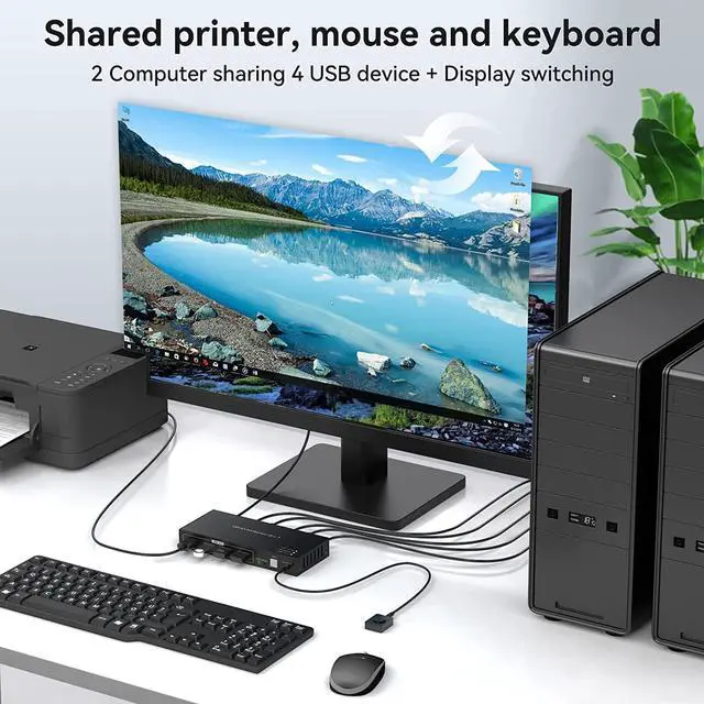Alt view image 3 of 7 - 2 Port Displayport KVM Switch 2 in 1 Out, 8K DisplayPort 1.4 USB 3.0 KVM Switch for 2 Computers Share Keyboard Mouse Printer Support 8K 60HZ 4K 120Hz with 4 Port USB 3.0 Support Desktop Control