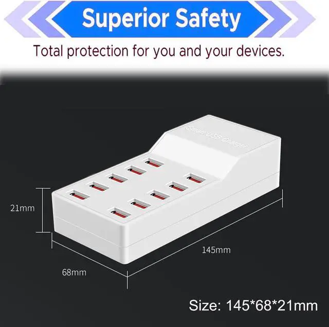 Alt view image 3 of 7 - USB Charger Station, 10-Port 50W/10A Multiple USB Charging Station, Multi Ports USB Charger Charging Station for Smartphones, Tablets, and Other USB Devices