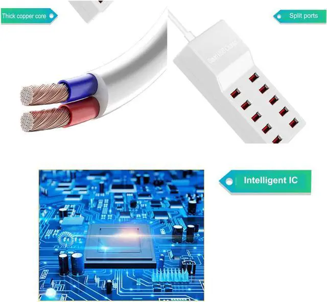 Alt view image 4 of 7 - USB Charger Station, 10-Port 50W/10A Multiple USB Charging Station, Multi Ports USB Charger Charging Station for Smartphones, Tablets, and Other USB Devices