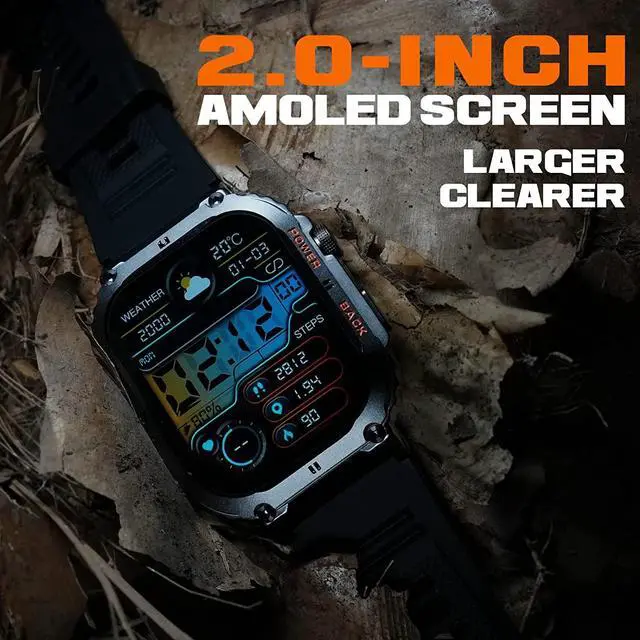 Alt view image 4 of 7 - Smart Watch, 1.96-inch AMOLED Display, 70+ Days Battery Life, 100+ Sports Modes Rugged Military Smartwatch for Android iPhone(Call Receive/Dial), IP68 Waterproof Fitness Tracker Heart Rate Monitor