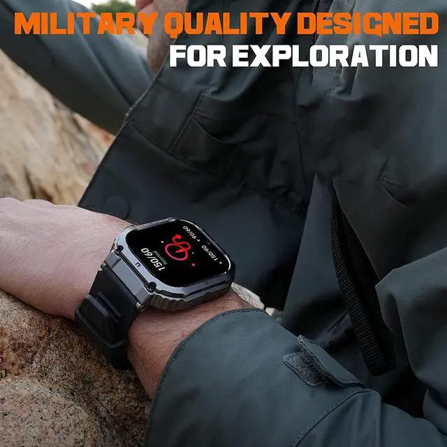 Alt view image 2 of 7 - Smart Watch, 1.96-inch AMOLED Display, 70+ Days Battery Life, 100+ Sports Modes Rugged Military Smartwatch for Android iPhone(Call Receive/Dial), IP68 Waterproof Fitness Tracker Heart Rate Monitor