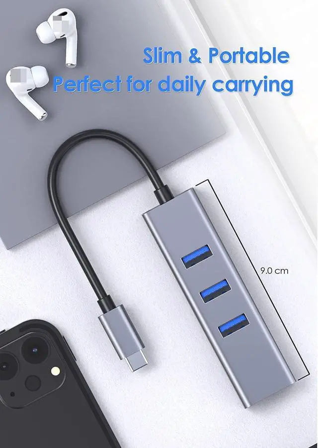 Alt view image 7 of 7 - [4 in 1] USB C Hub with 3x USB 3.0 Ports, 1000Mbps RJ45 Gigabit Ethernet Port, Aluminum USB Extender Splitter, Type-C to USB 3.0 Multiport Hub for Laptop/MacBook/Mac Pro Mini/Surface Pro/PC
