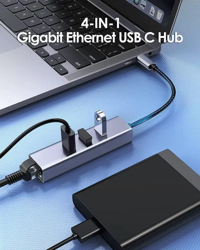 Alt view image 2 of 7 - [4 in 1] USB C Hub with 3x USB 3.0 Ports, 1000Mbps RJ45 Gigabit Ethernet Port, Aluminum USB Extender Splitter, Type-C to USB 3.0 Multiport Hub for Laptop/MacBook/Mac Pro Mini/Surface Pro/PC