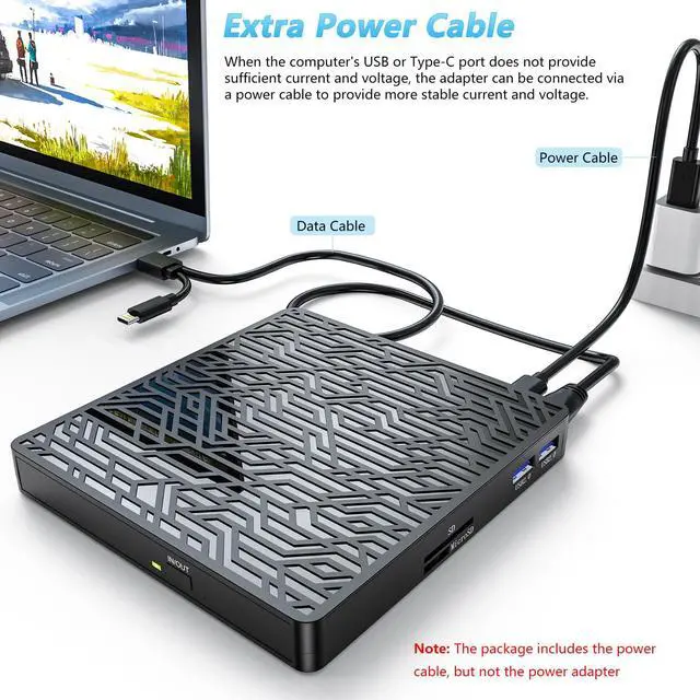 Alt view image 5 of 7 - External Bluray CD/DVD Drive [5 in 1], USB 3.0 Type-C CD BD Writer with SD/TF & USB Slots Optical CD DVD Drive BD DVD Drives for Laptop/MacBook/Desktop/Car Compatible with MacOS/Windows 10/8/7