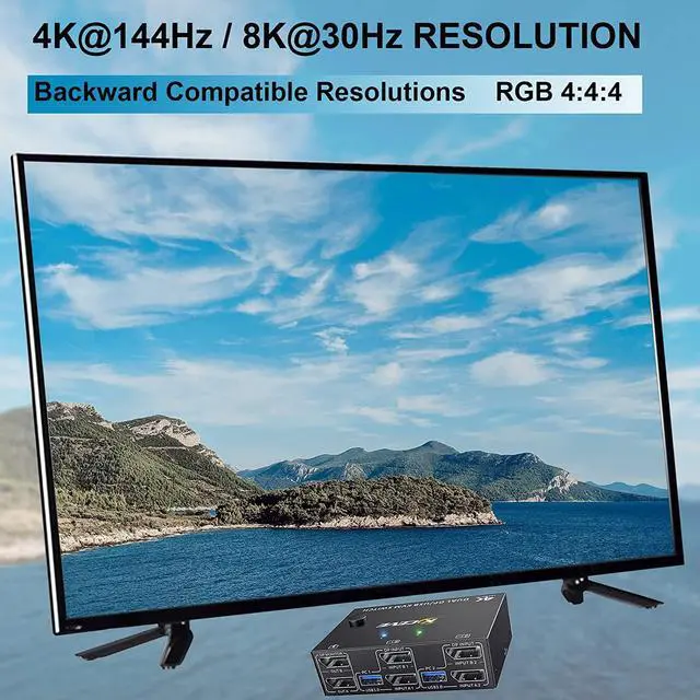 Alt view image 6 of 7 - USB 3.0 DP KVM Switch for 2 PC 2 Monitors, 8K @30Hz 4K @144Hz Extended Display, 2 in 2 Out Dual Monitor Displayport 1.4 KVM Switch for 4 USB Devices Mouse Keyboard, with 2 USB3.0 and 2 DP Cables