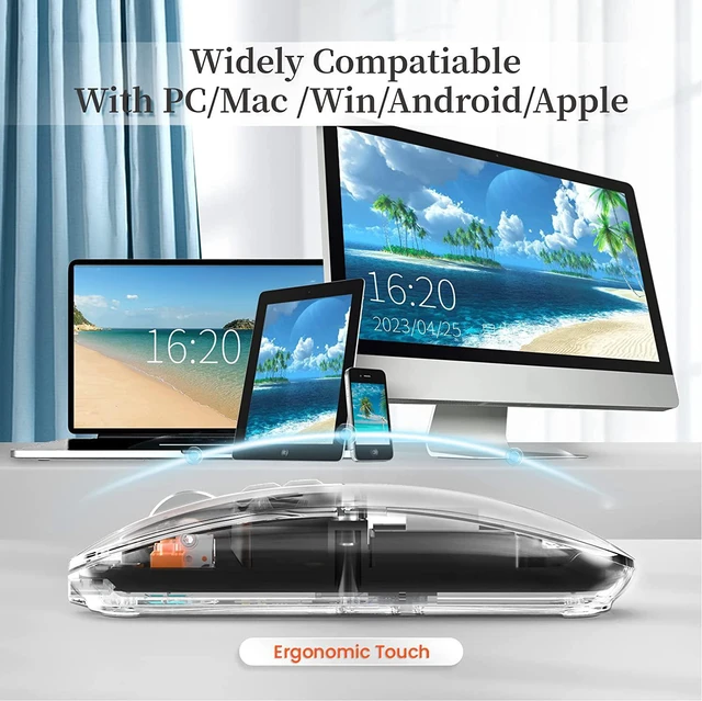 Alt view image 4 of 7 - Wireless Bluetooth 5.1 & 2.4G Lightweight Mouse, Rechargeable 400 mAh,Wired USB C Cable, Transparent Clear Cool Shell, Mute Click, Mini Portable for Business Home&Office PC Win/Mac/Laptop (Black)