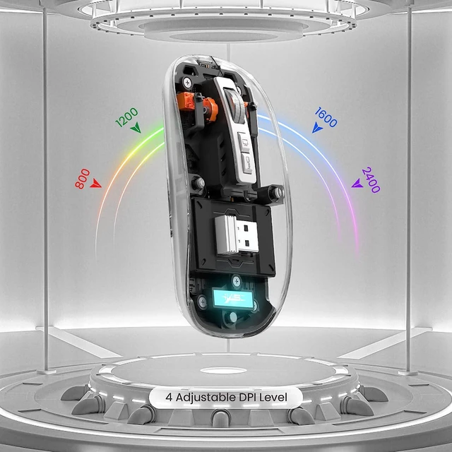 Alt view image 7 of 7 - Wireless Bluetooth 5.1 & 2.4G Lightweight Mouse, Rechargeable 400 mAh,Wired USB C Cable, Transparent Clear Cool Shell, Mute Click, Mini Portable for Business Home&Office PC Win/Mac/Laptop (Black)