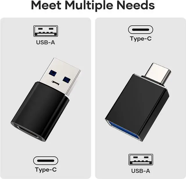 Alt view image 2 of 7 - 4 Pack USB C to USB Adapter (2 Pack) & USB to USB C Adapter (2 Pack), USB A to USB C 3.1 Adapter, Type C to USB Adapter Compatible with i-Phone Android Smartphones PC MacBook Pro Laptop Tablet (Black)