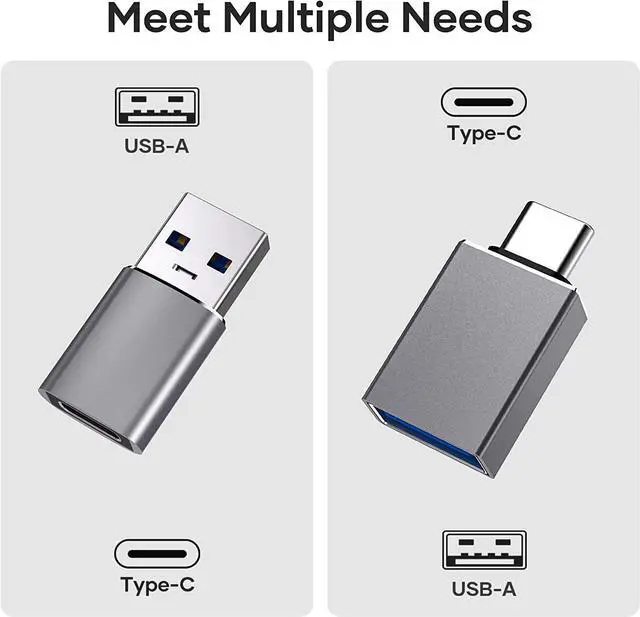 Alt view image 2 of 7 - 4 Pack USB C to USB Adapter (2 Pack) & USB to USB C Adapter (2 Pack), USB A to USB C 3.1 Adapter, Type C to USB Adapter Compatible with i-Phone Android Smartphones PC MacBook Pro Laptop Tablet (Gray)