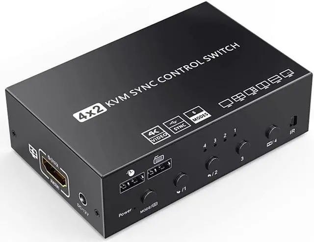Main image of HDMI 4×2 Multi-Screen Seamless Switch, HDMI KVM Switch 4-Port synchronizer, 4 in 2 Out HDMI Splitter TTL and Remote Control,Support 4K @ 30Hz 1080P for PS4/PC/Security Camera Screen Divider