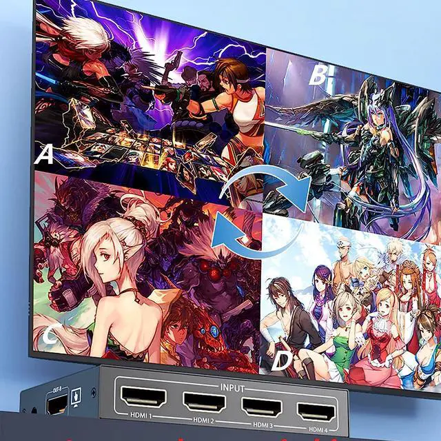 Alt view image 4 of 7 - HDMI 4×2 Multi-Screen Seamless Switch, HDMI KVM Switch 4-Port synchronizer, 4 in 2 Out HDMI Splitter TTL and Remote Control,Support 4K @ 30Hz 1080P for PS4/PC/Security Camera Screen Divider