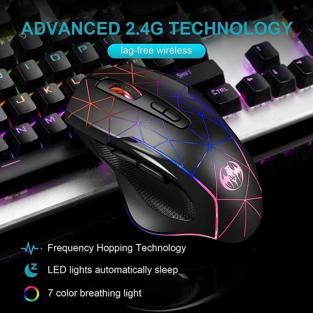 Alt view image 2 of 7 - Rechargeable Wireless Gaming Mouse - 2.4G USB Cordless PC Game Mice with RGB Backlight, 3 Adjustable DPI + 7 Buttons for Laptops Desktop Mac Chromebook Computers