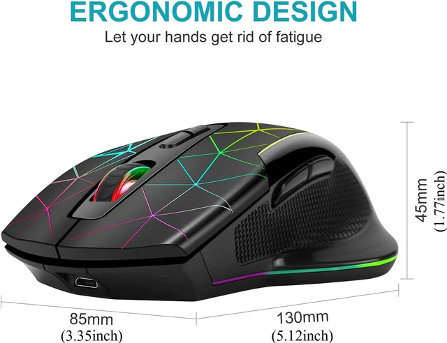 Alt view image 7 of 7 - Rechargeable Wireless Gaming Mouse - 2.4G USB Cordless PC Game Mice with RGB Backlight, 3 Adjustable DPI + 7 Buttons for Laptops Desktop Mac Chromebook Computers