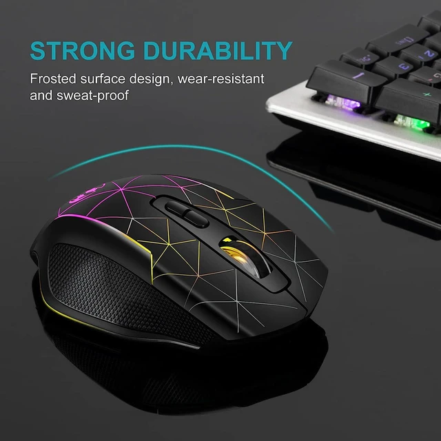Alt view image 4 of 7 - Rechargeable Wireless Gaming Mouse - 2.4G USB Cordless PC Game Mice with RGB Backlight, 3 Adjustable DPI + 7 Buttons for Laptops Desktop Mac Chromebook Computers